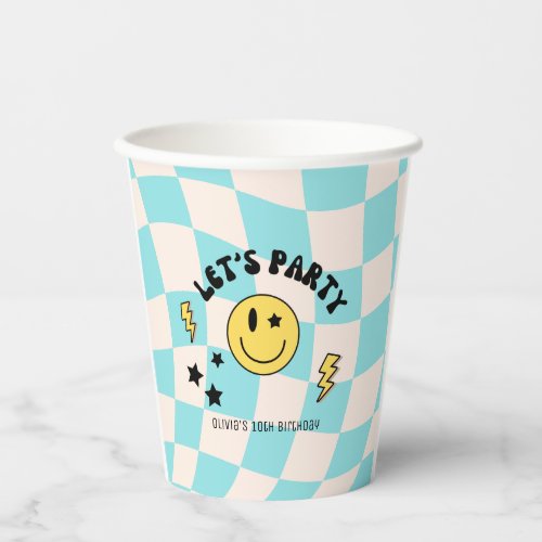 Preppy Pastel Blue Y2K Retro Birthday Paper Plate Paper Cups