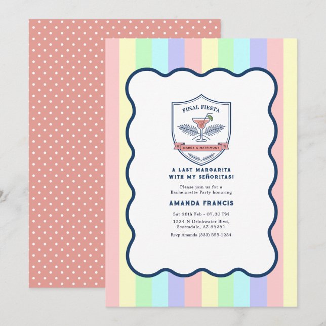 Preppy Pastel Final Fiesta Margarita Bachelorette Invitation (Front/Back)