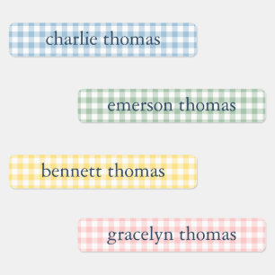 Preppy Pastel Gingham Kids Name Labels