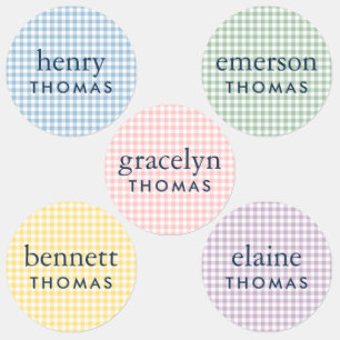 Preppy Pastel Gingham Kids Name Labels