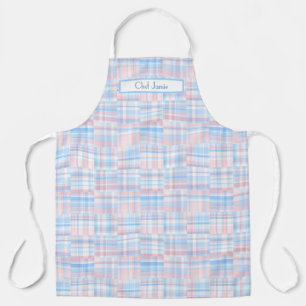 Preppy Pastel Multicolor Patchwork Madras Pink Blu Apron