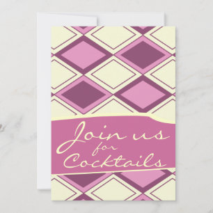 Preppy Pastel Pink Argyle Retro Modern Pattern Invitation