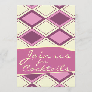 Preppy Pastel Pink Argyle Retro Modern Pattern Invitation