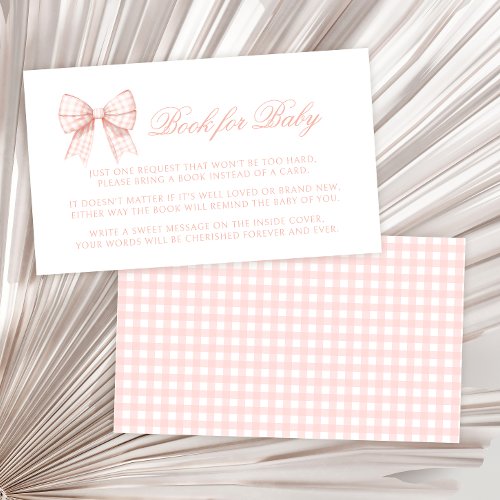 Preppy pastel pink bow book for baby girl shower enclosure card