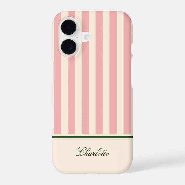 Preppy Pastel Pink Striped Case-Mate iPhone Case (Back)