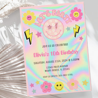 Preppy Pastel Pink Y2K Happy Face Party Birthday Invitation