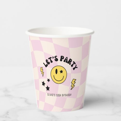 Preppy Pastel Pink Y2K Retro Birthday Paper Plate Paper Cups