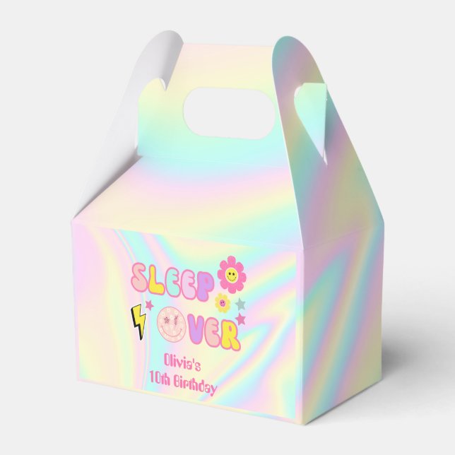 Preppy Pastel Pink Y2K Sleep Over Birthday Favor Boxes (Front Side)