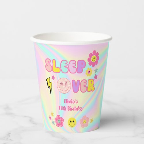 Preppy Pastel Pink Y2K Sleep Over Birthday Paper Cups