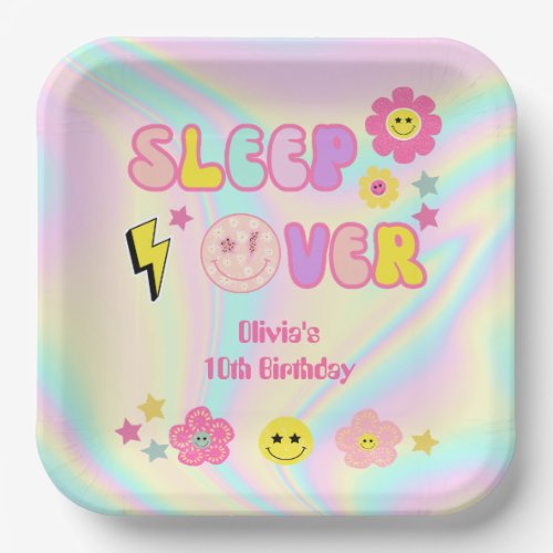 Preppy Pastel Pink Y2K Sleep Over Birthday Paper Plates