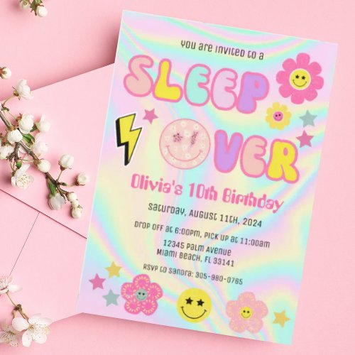 Preppy Pastel Pink Y2K Sleep Over Party Birthday Invitation