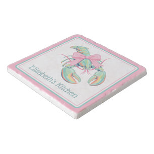 Preppy Pastel Watercolor Lobster Marble Trivet