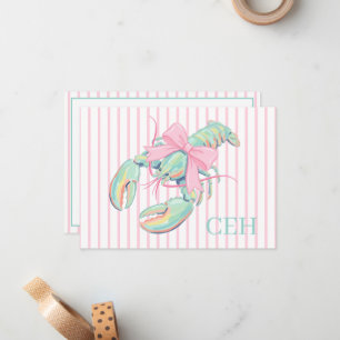 Preppy Pastel Watercolor Lobster Monogram Note Card