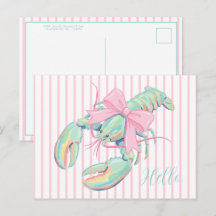 Preppy Pastel Watercolor Lobster on Stripes