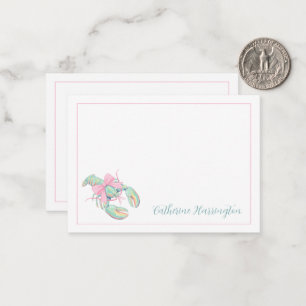 Preppy Pastel Watercolor Lobster Personalized Note Card