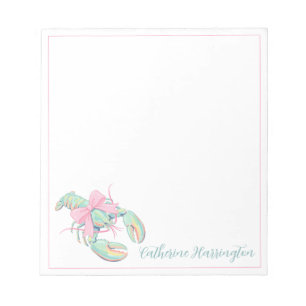 Preppy Pastel Watercolor Lobster Personalized Notepad