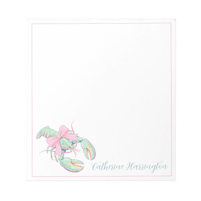 Preppy Pastel Watercolor Lobster Personalized Notepad (Front)