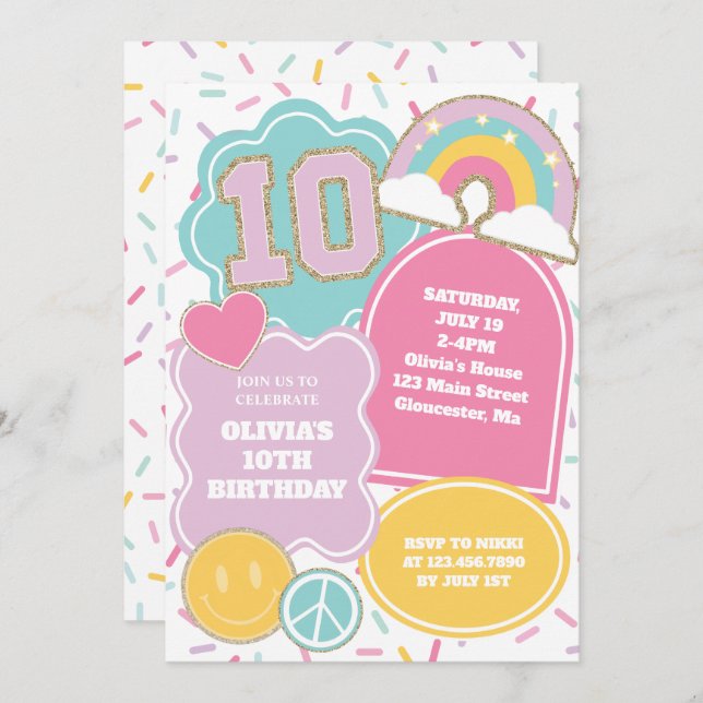 Preppy Patch 10th Birthday Invitation (Front/Back)