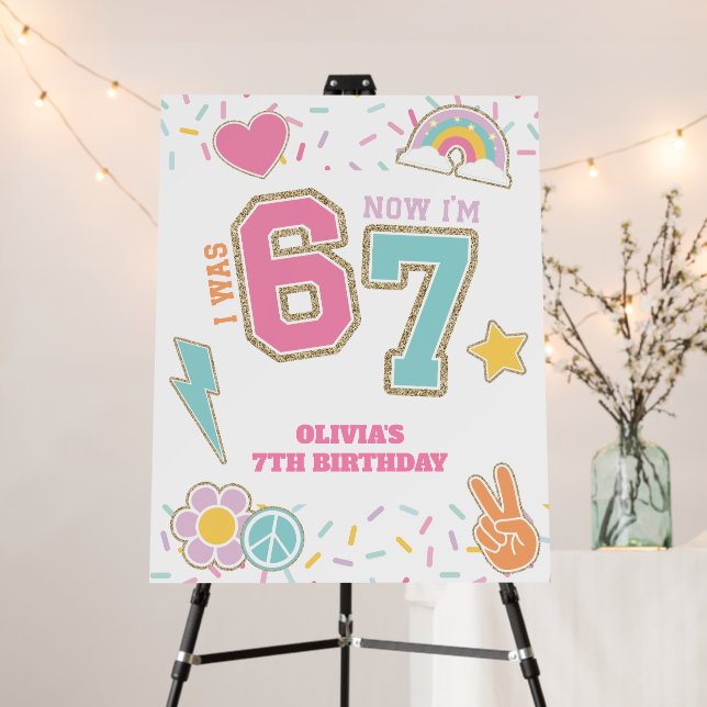 Preppy Patch I was Six now I'm Seven 7th Birthday Foam Board (In Situ (Stand))