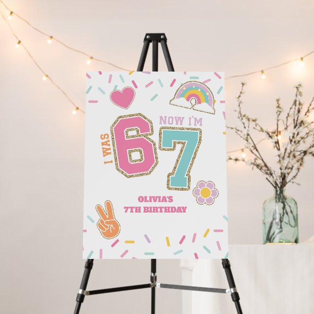 Preppy Patch I was SIX now I'm SEVEN 7th Birthday Foam Board (In Situ (Stand))
