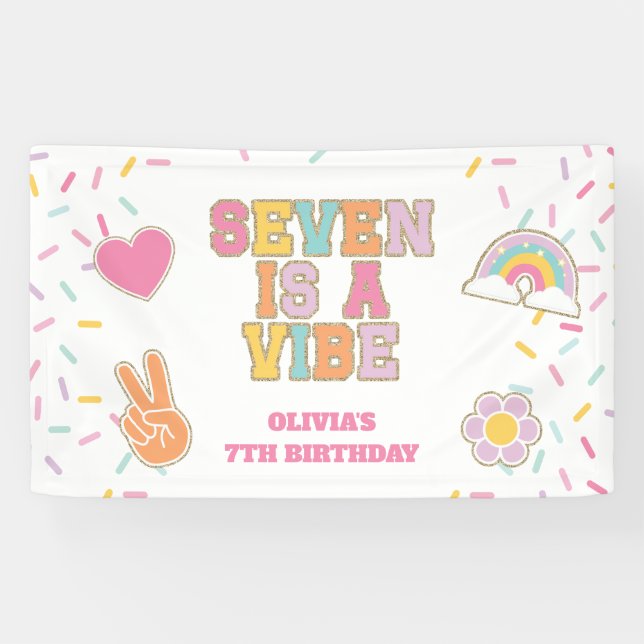 Preppy Patch Seven is a vibe 7th Birthday Banner (Horizontal)