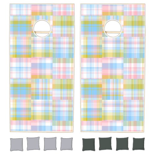 Preppy Patchwork Look Madras Pastel Cornhole Set