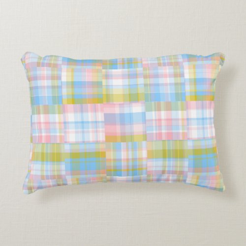 Preppy Patchwork Look Madras Pastel Decorative Pillow