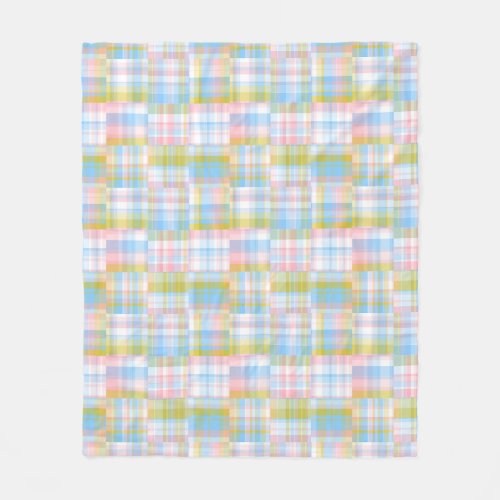 Preppy Patchwork Look Madras Pastel Fleece Blanket