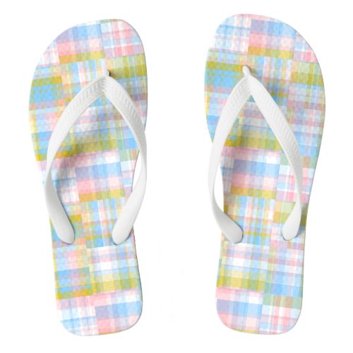 Preppy Patchwork Look Madras Pastel Flip Flops