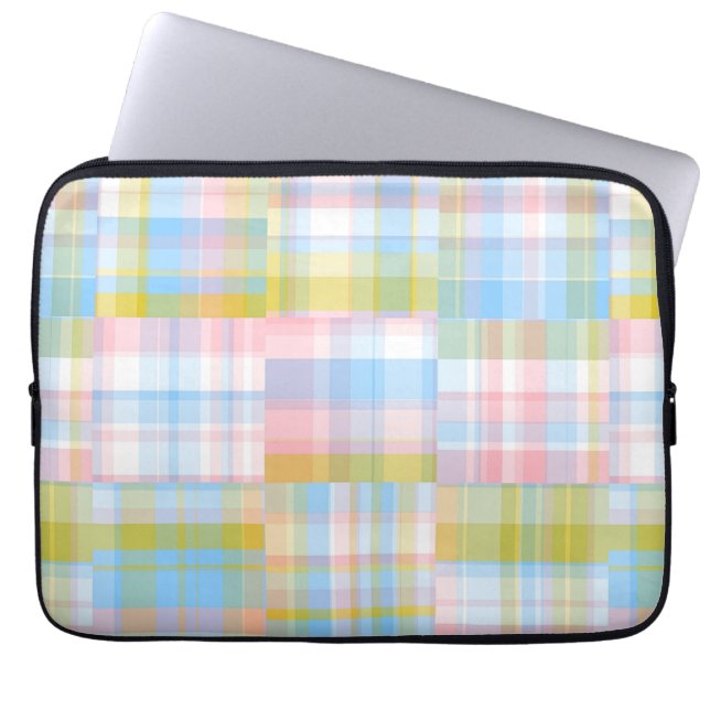 Preppy Patchwork Look Madras Pastel Laptop Sleeve (Front)