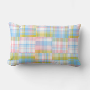 Preppy Patchwork Look Madras Pastel Lumbar Pillow