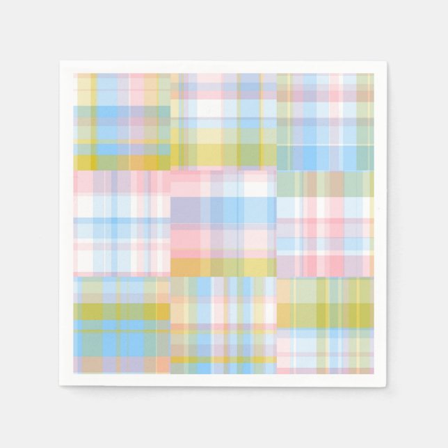 Preppy Patchwork Look Madras Pastel Napkins (Front)