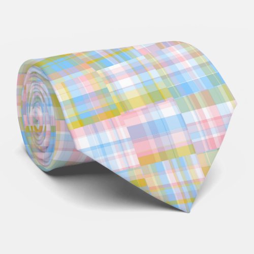 Preppy Patchwork Look Madras Pastel Neck Tie