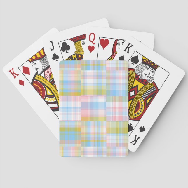 Preppy Patchwork Look Madras Pastel Poker Cards (Back)