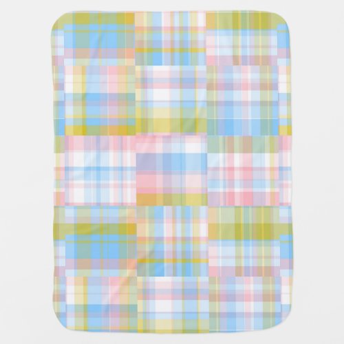 Preppy Patchwork Look Madras Pastel Receiving Blanket