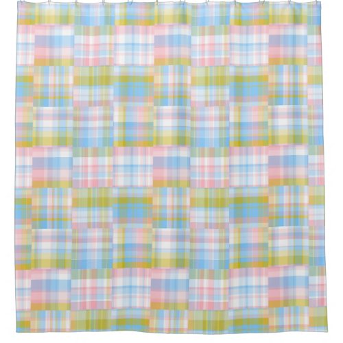 Preppy Patchwork Look Madras Pastel Shower Curtain