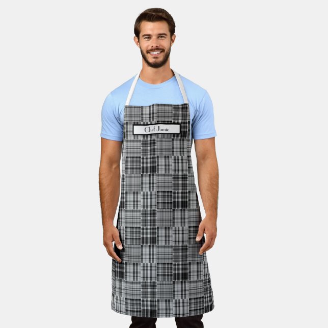 Preppy Patchwork Madras Black Gray White Apron (Worn)