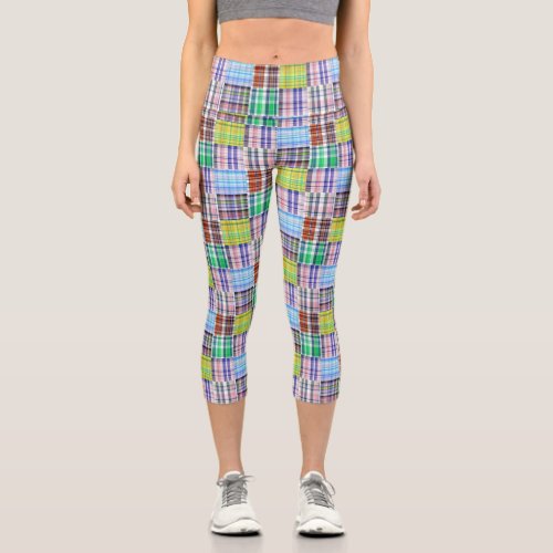 Preppy Patchwork Madras Look 1 Capri Leggings