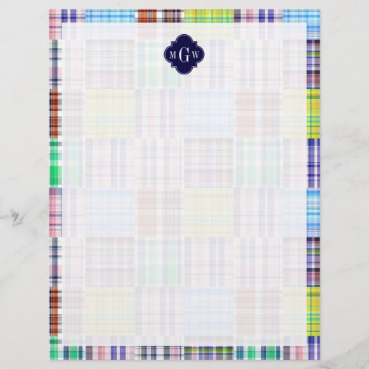 Preppy Patchwork Madras Navy Quatrefoil Monogram (Front)