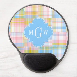 Preppy Patchwork Madras Pastel Quatrefoil Initials Gel Mouse Pad