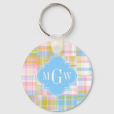 Mad for Monograms Preppy Pink & Blue Initial Keychain| Mad for Mongrams