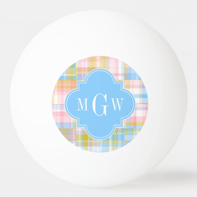 Preppy Patchwork Madras Pastel Quatrefoil Initials Ping-Pong Ball (Front)