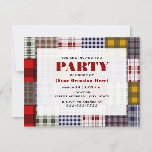 Preppy Patchwork Plaid Party Invitation