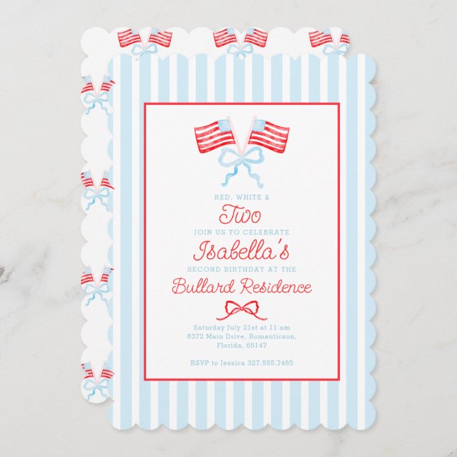 Preppy Patriotic 4th of July Second Birthday Invitation (Front/Back)