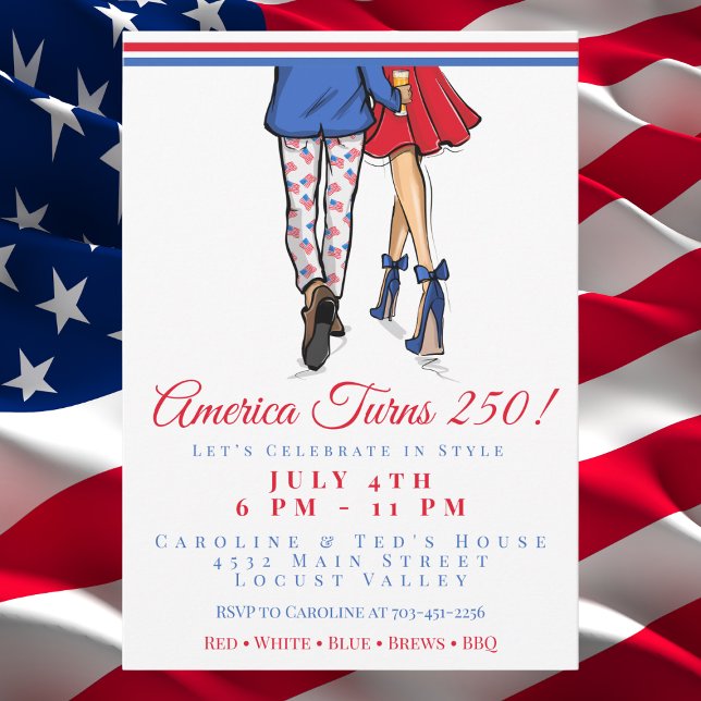 Preppy Patriotic Couple America 250th Birthday Invitation (Creator Uploaded)