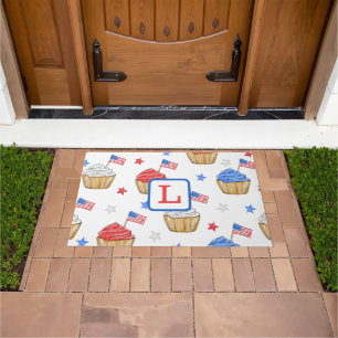 Preppy Patriotic Cupcakes Flags & Stars Doormat