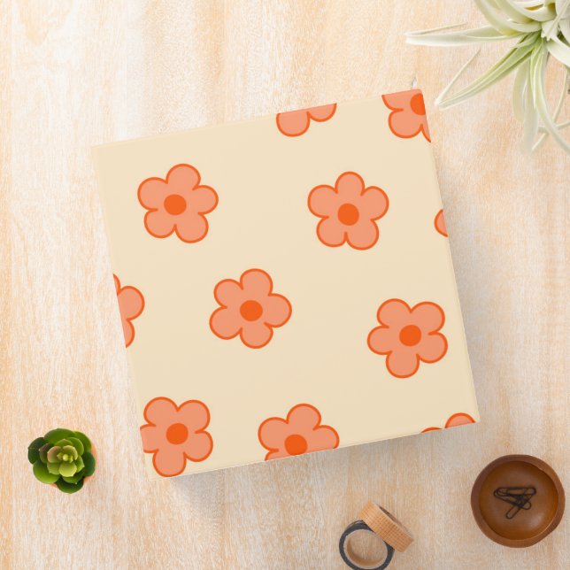 Preppy Peach Orange Hippie Flower 3 Ring Binder (In Situ)