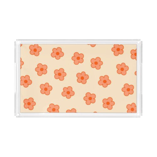 Preppy Peach Orange Hippie Flower Acrylic Tray