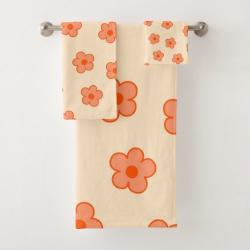 Preppy Peach Orange Hippie Flower Bath Towel Set