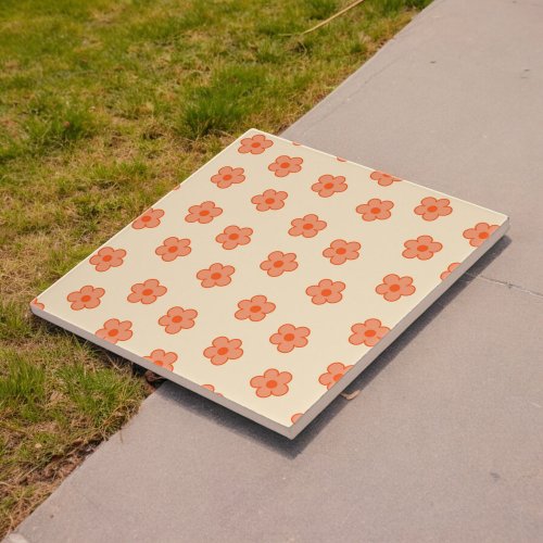 Preppy Peach Orange Hippie Flower Ceramic Tile